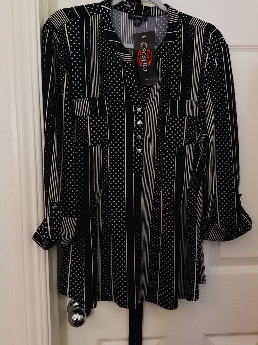 Cocomo Black & White Mixed Stripe and Polka Dot Tunic